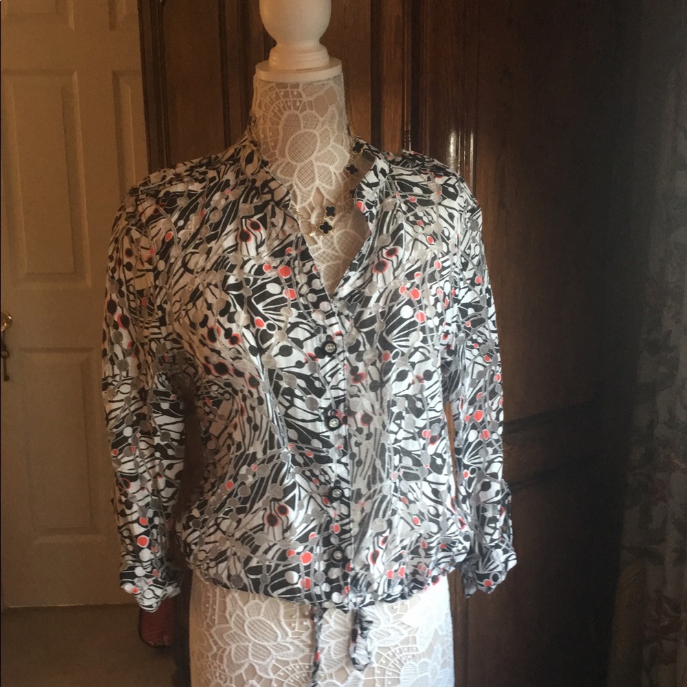 Black white and red Printed Blouse